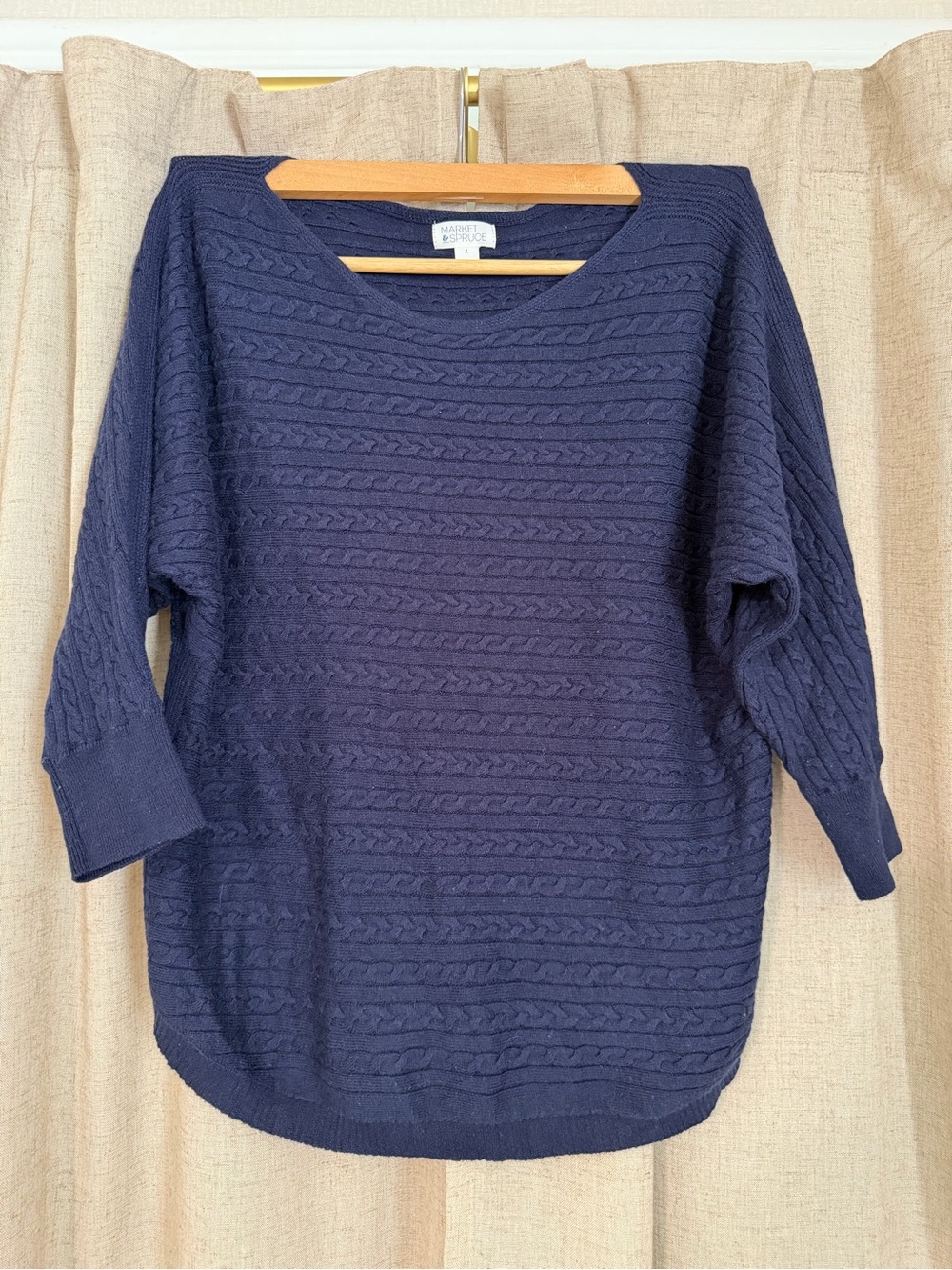 Market & Spruce Navy Cable Knit Scoop-Neck Sweater